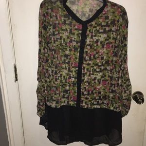 Abstract button up blouse slightly sheer